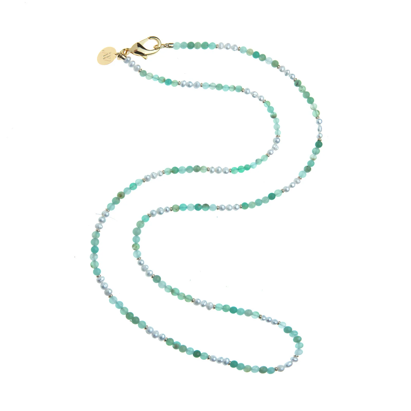 Double Wrap Chrysoprase and Pearl Beaded Necklace - Image 2
