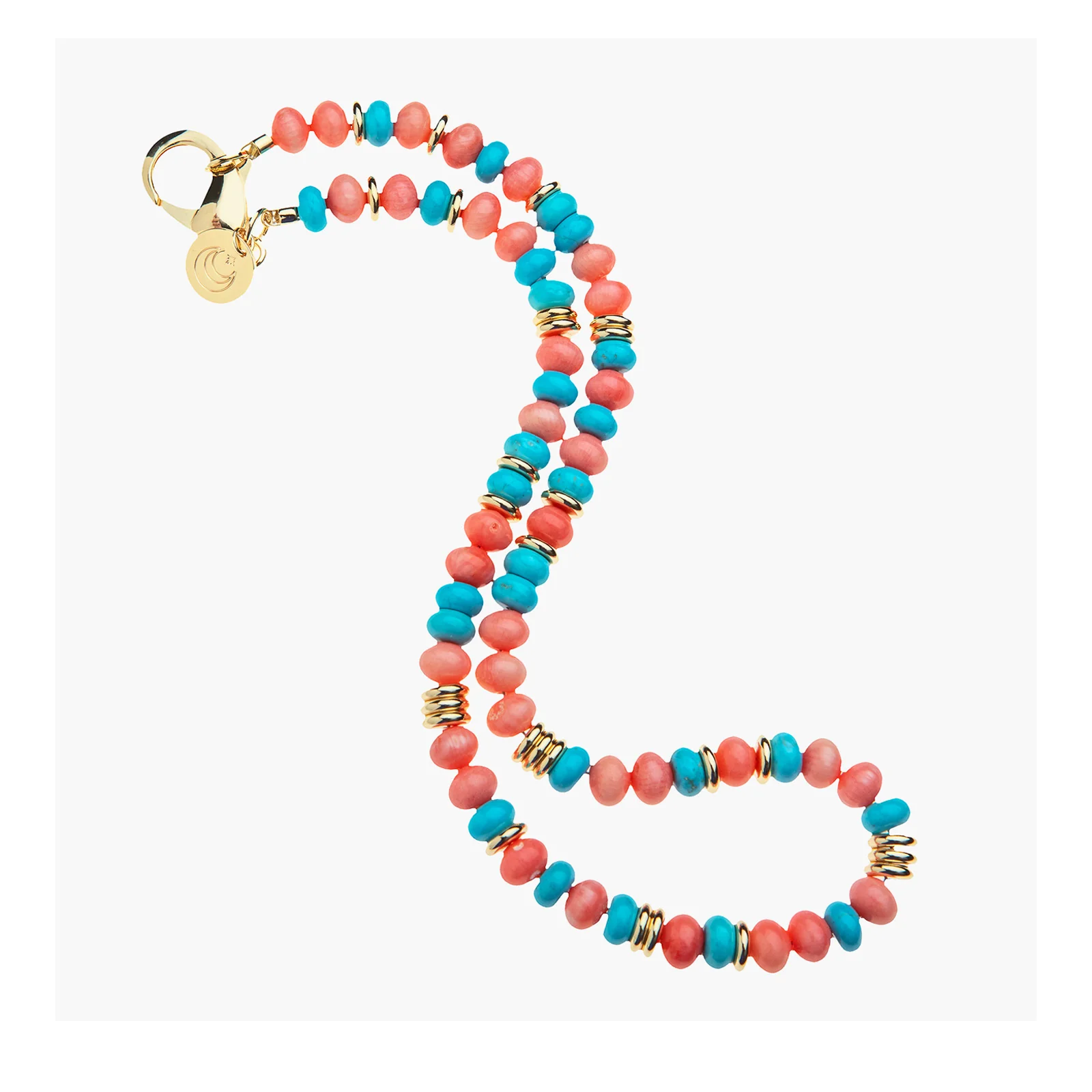 Gumdrop Beaded Necklace in Coral and Turquoise Mix - Image 3