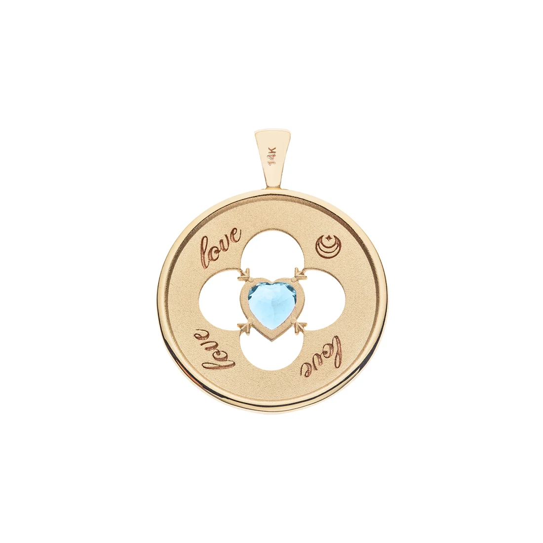 LOVE 14k Sky Blue Topaz Quatrefoil Coin Pendant - Image 3