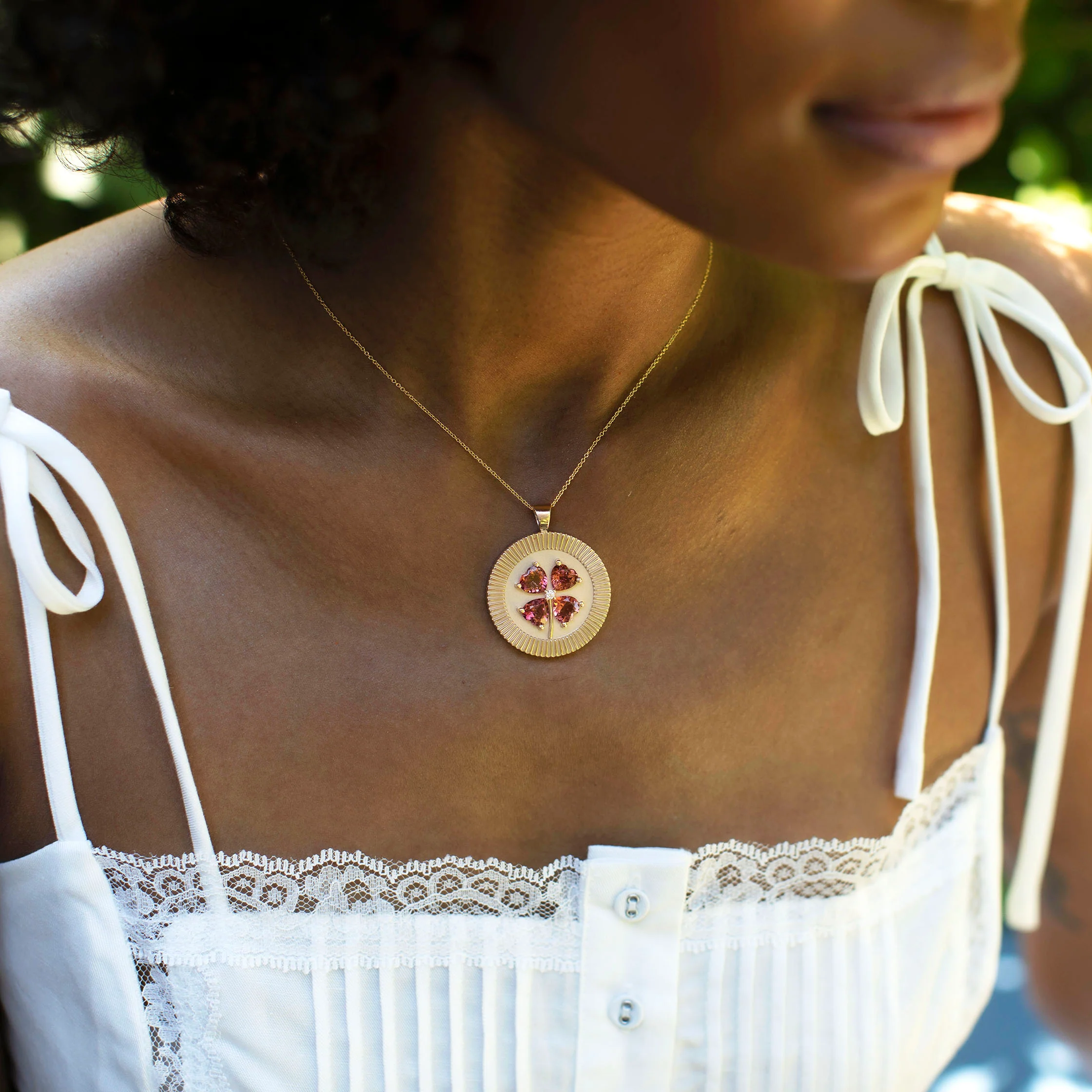 LUCKY 14k Pink Tourmaline Coin Pendant - Image 4