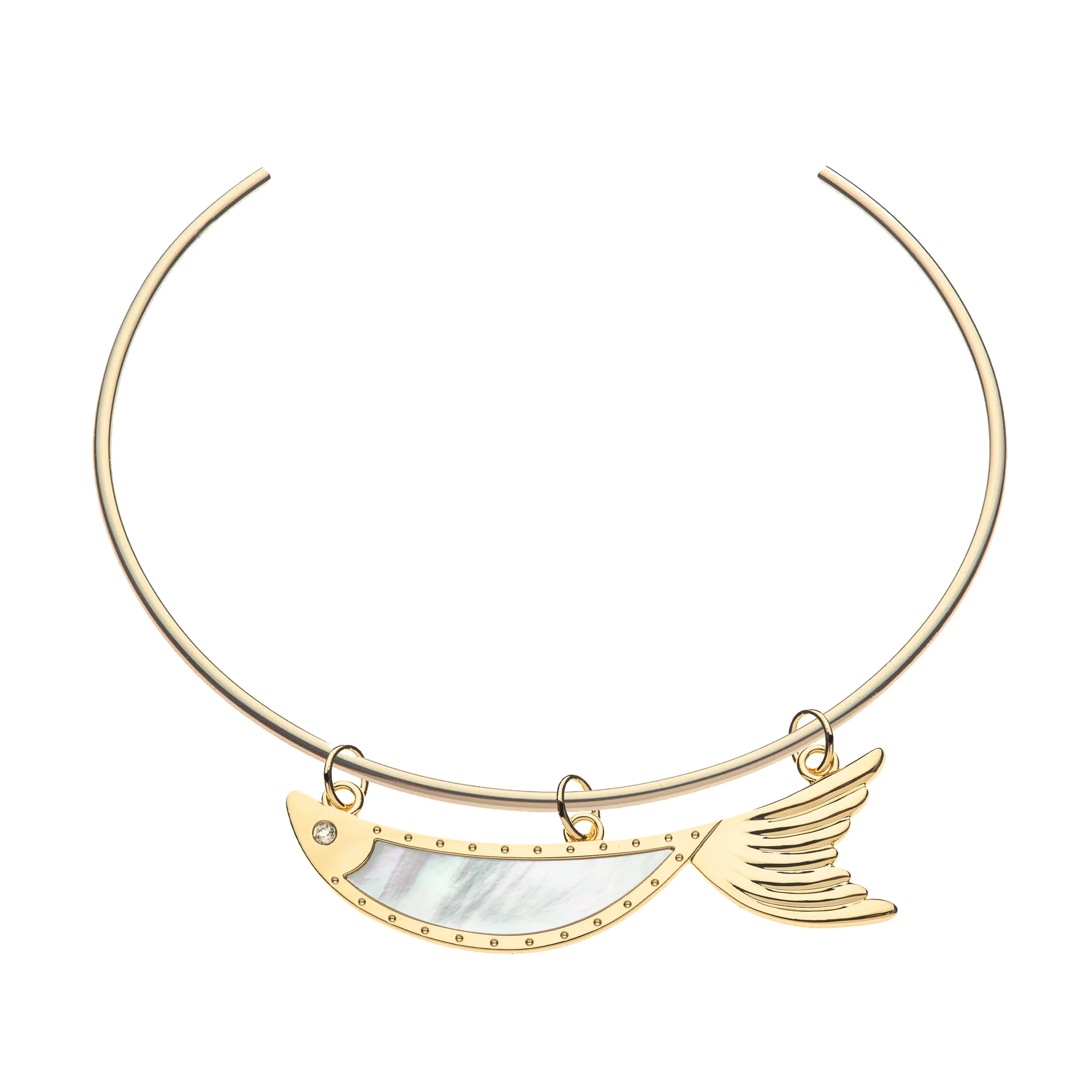 STRONG Keep Swimming Fish Pendant Necklace in Mother of Pearl